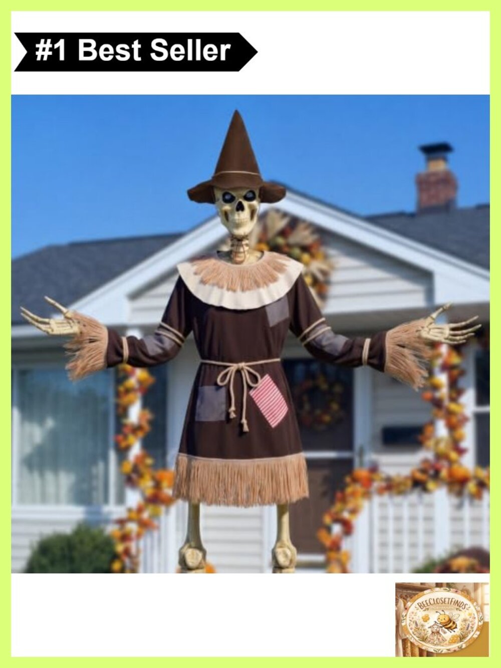12 ft Skeleton Scarecrow Costume Polyester Thanksgiving Outdoor Decoration